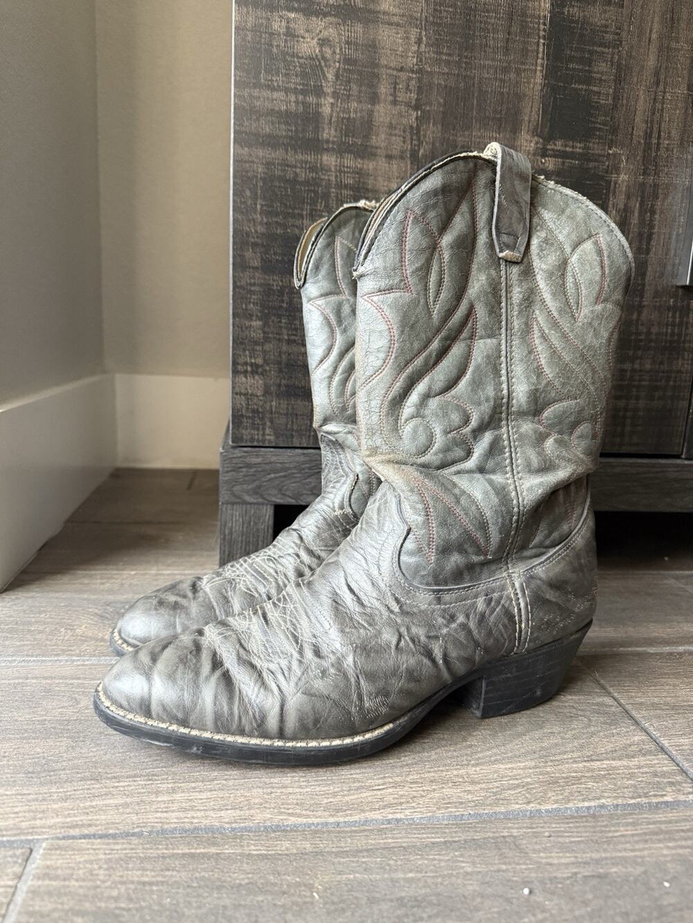 Vintage Dark Gray Leather Western/Cowboy Boots - Style 150631 Size 10 EE Men